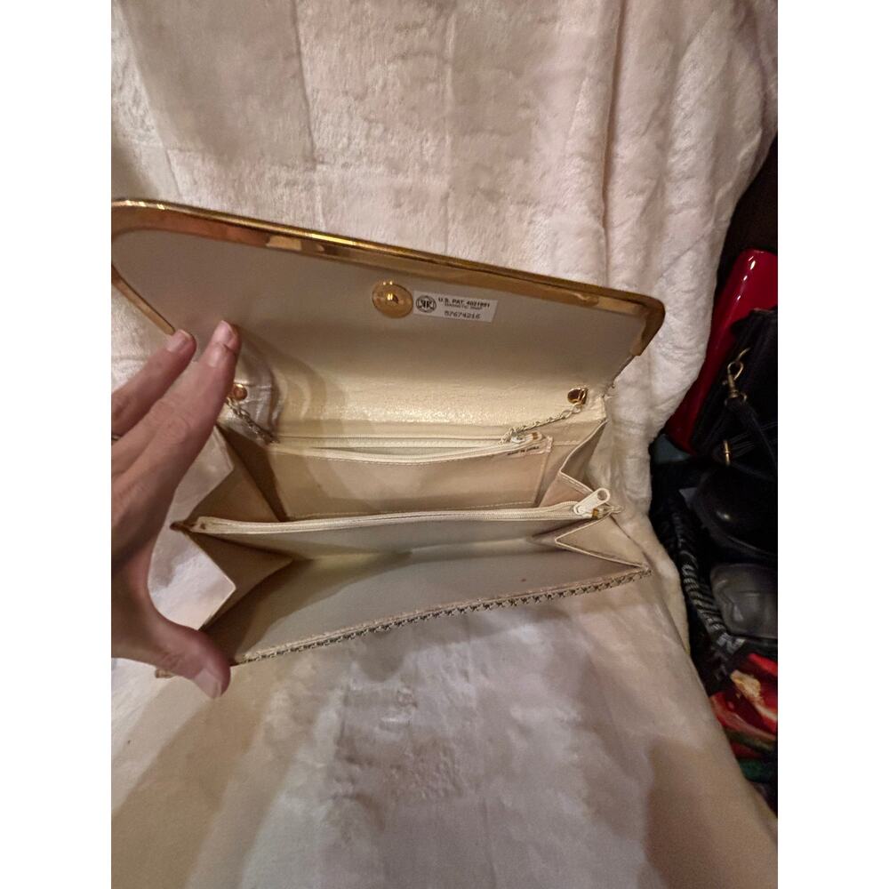 Vintage Gold Aluminum Mesh Evening Clutch, 1970s Disco Beaded Bag with Chain, - Picture 4 of 7